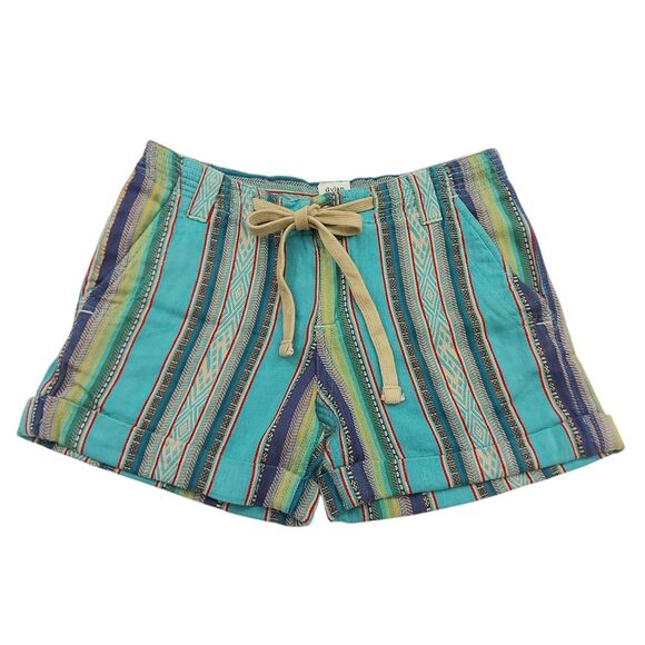 Dylan Shorts Womens 2 Green Cuffed Stripes Cotton Hippie Bohemian Travel Casual - Picture 1 of 9